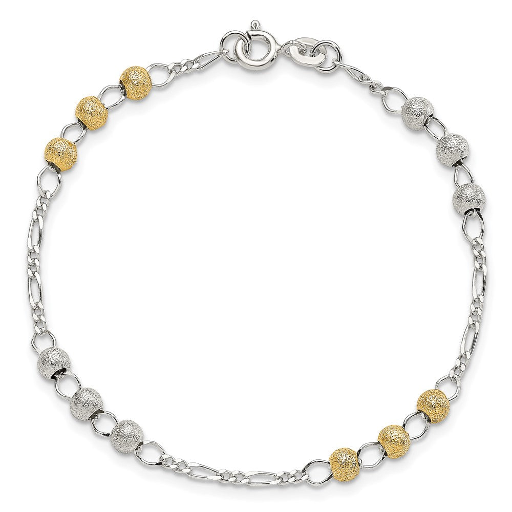 Sterling Silver Gold-tone Textured Beaded Bracelet 7 inches