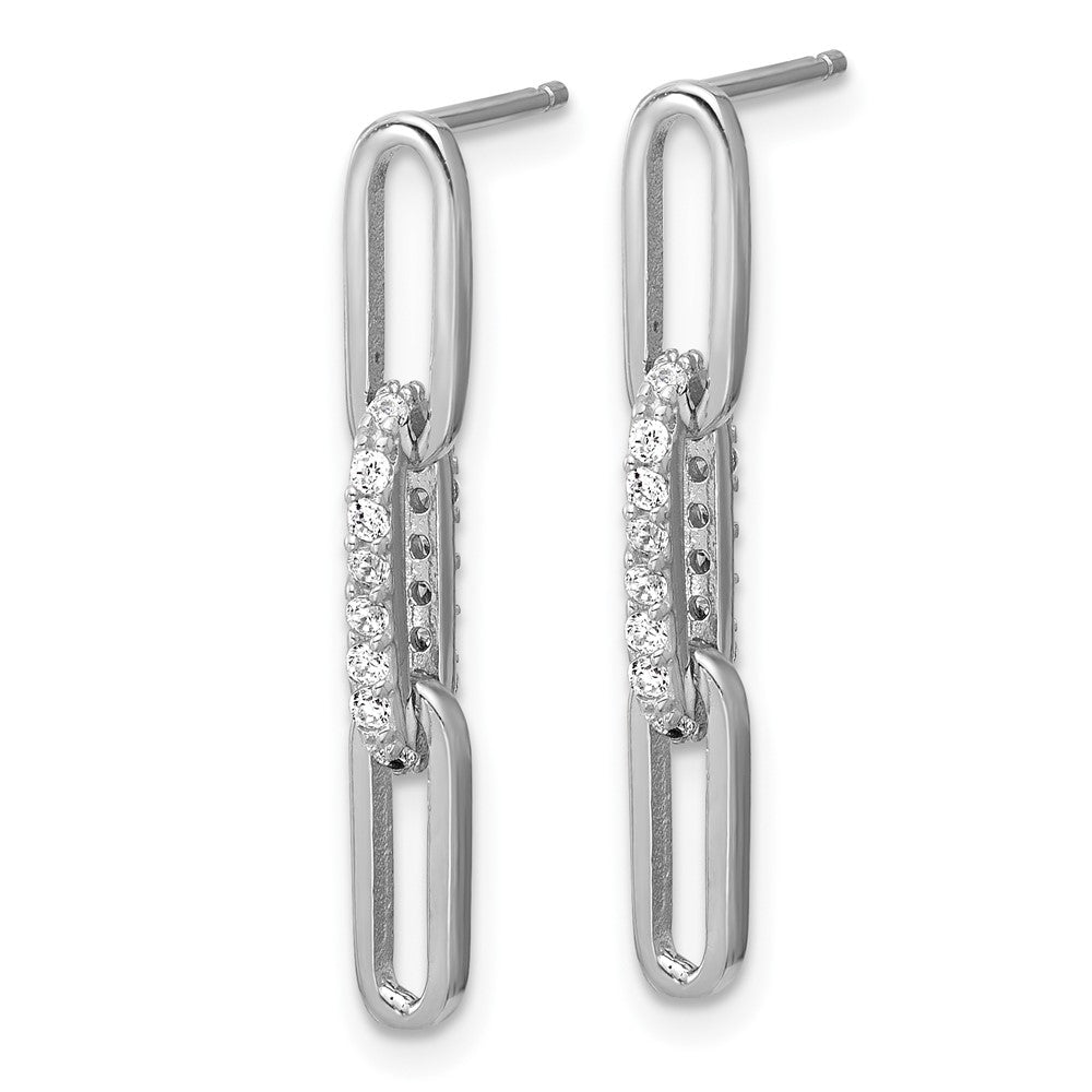 Cheryl M Sterling Silver Rhodium-plated Polished CZ Paperclip Link Post Dangle Earrings