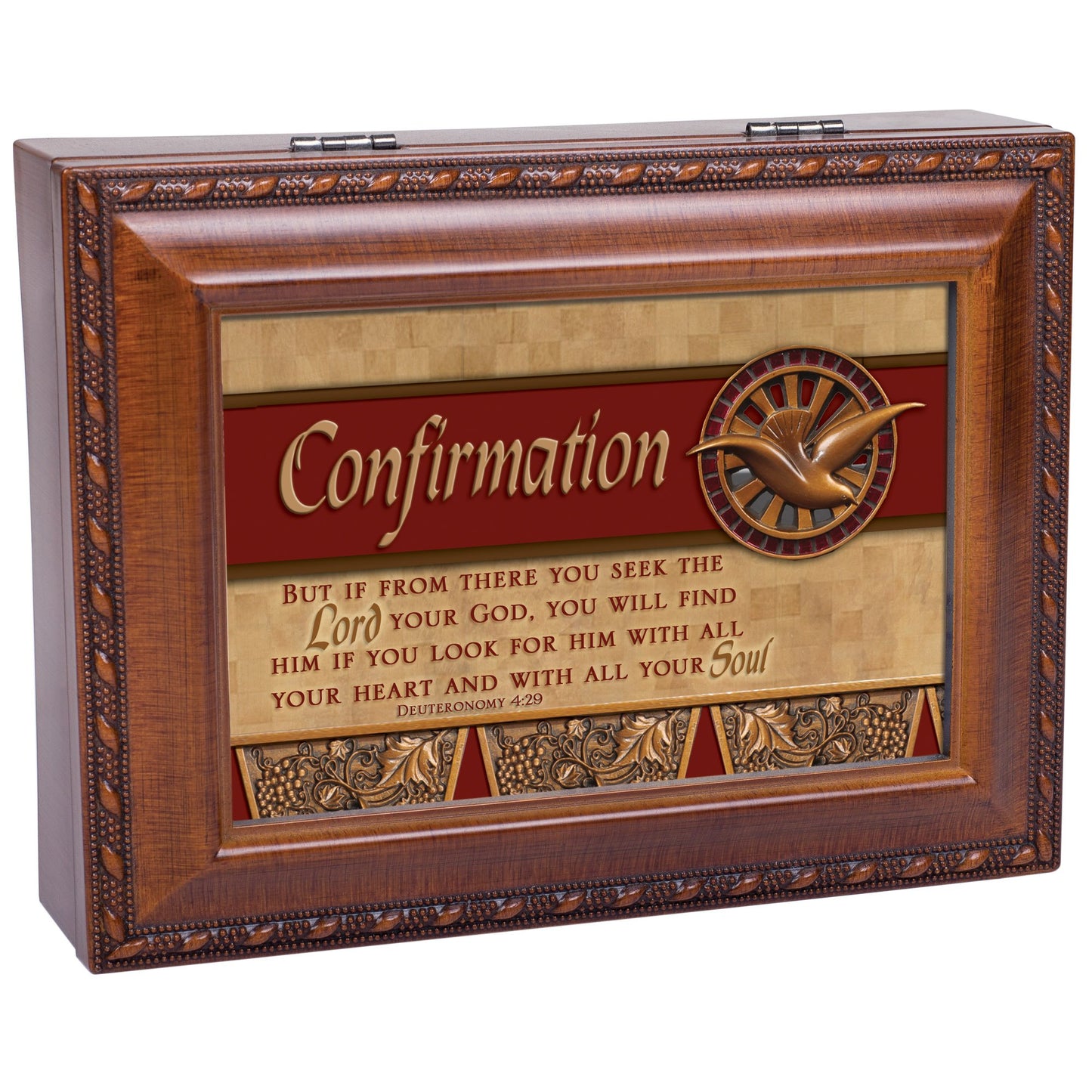 CONFIRMATION Musical Woodgrain Resin Jewelry Keepsake Box (Plays How Great Thou Art) QGM11582