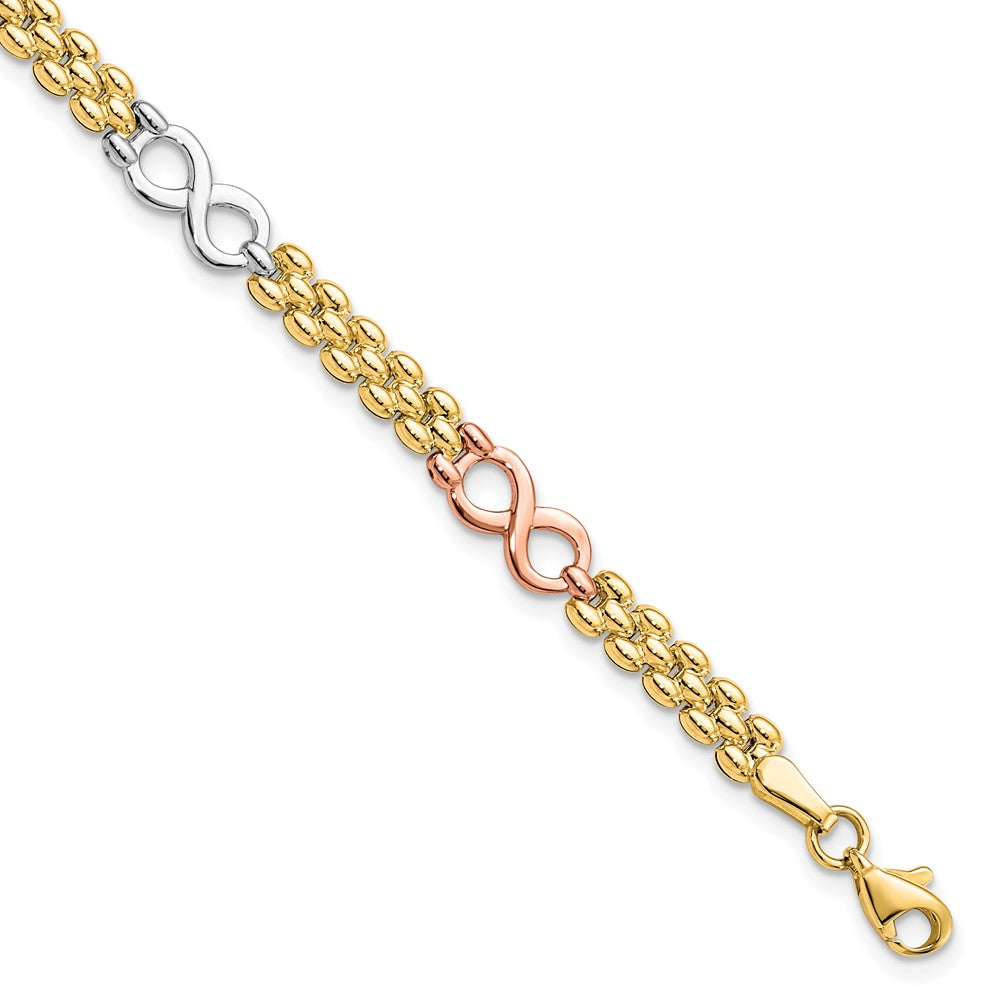 10K Tri-color Reversible Infinity Bracelet 7.5  inches