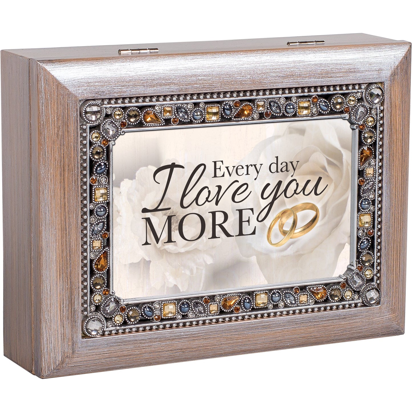 Silver-tone Resin Faux Jewels Anniversary Music Box: YOU LIGHT UP MY LIFE Q-GM22912