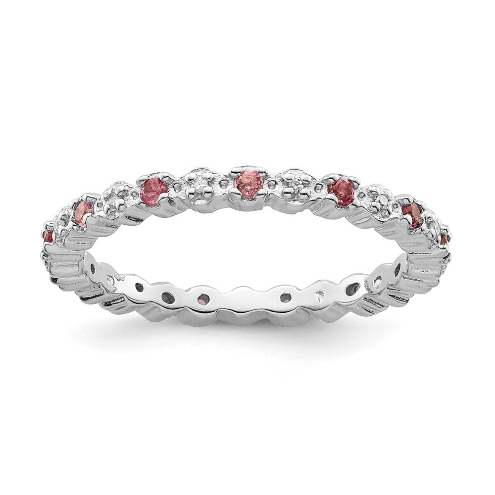 Sterling Silver Stackable Expressions Pink Tourm. & Diamond Ring Size -9