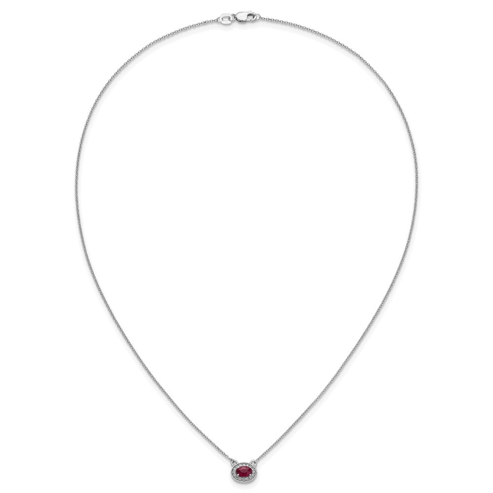 14k White Gold Diamond and Oval Ruby 18 inch Necklace