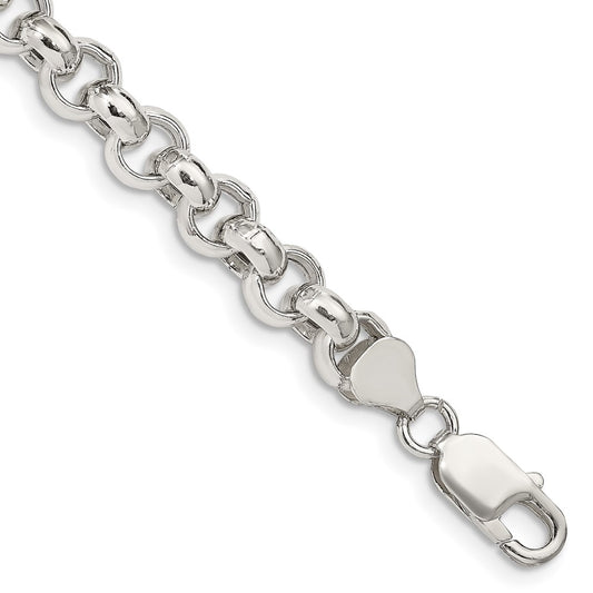Sterling Silver 7.75mm Semi-solid Rolo Chain 8 inches