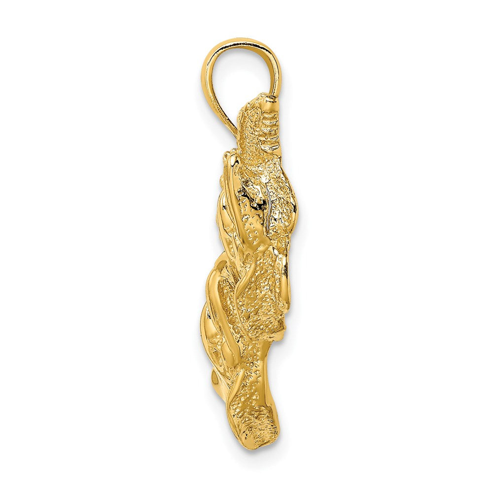 14K Polished and Textured Dolphins Swimming w/Starfish Pendant