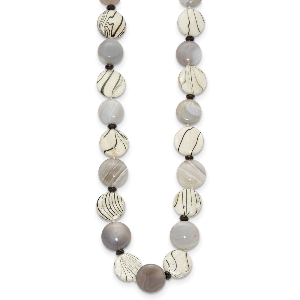Sterling Silver Black and Grey Agate/MOP/Sardonyx Necklace 19 Inches
