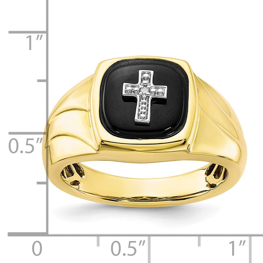 10K Polished Onyx & Diamond Cross Ring