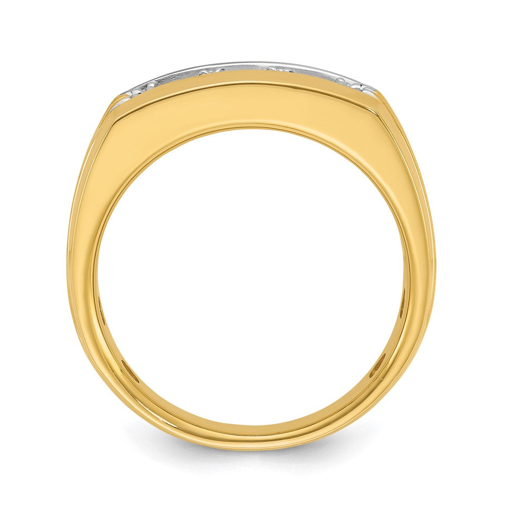 IBGoodman 14k with White Rhodium Men's Polished and Grooved 3-Stone 1/2 Carat AA Quality Diamond Ring