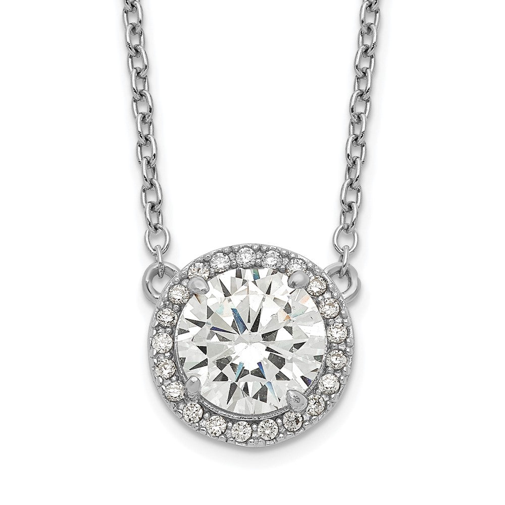 Sterling Silver Rhodium-plated Round CZ Halo w/1in ext Necklace 16 Inches