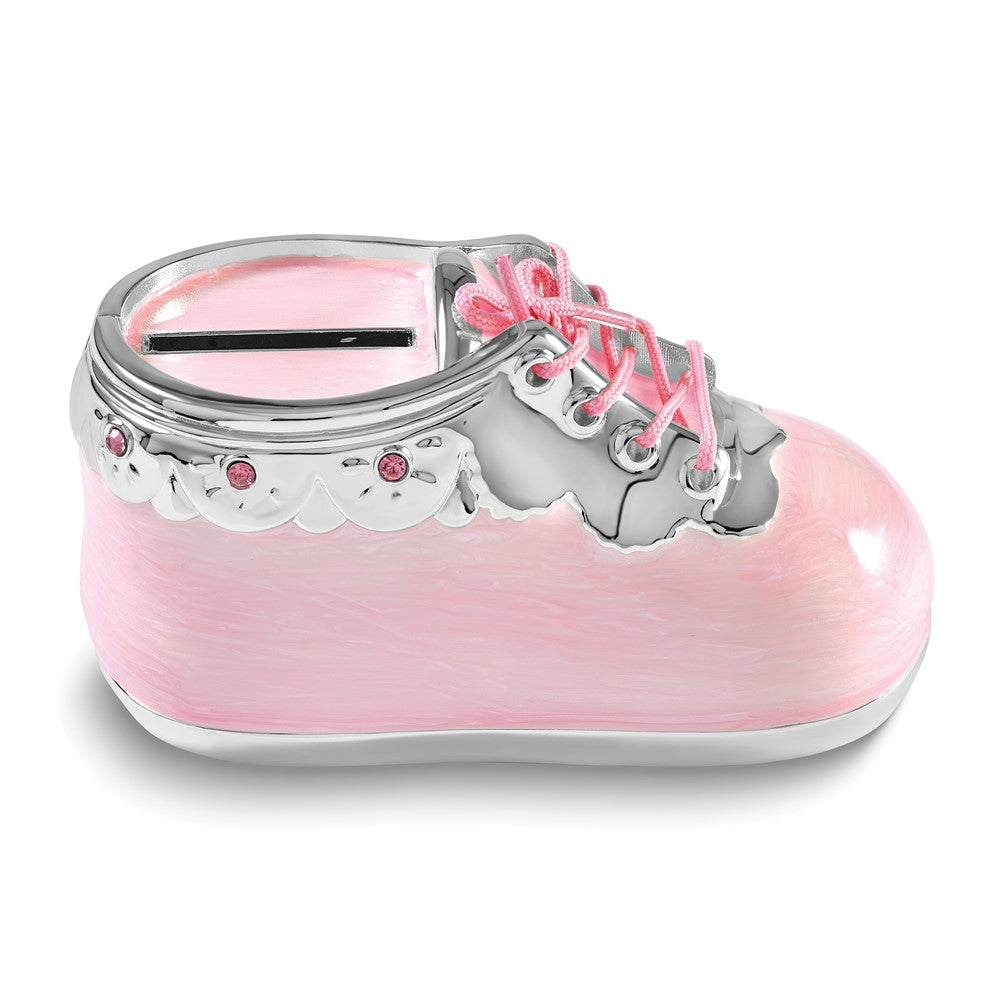 Pink Enameled Baby Shoe Nickle-plated Bank