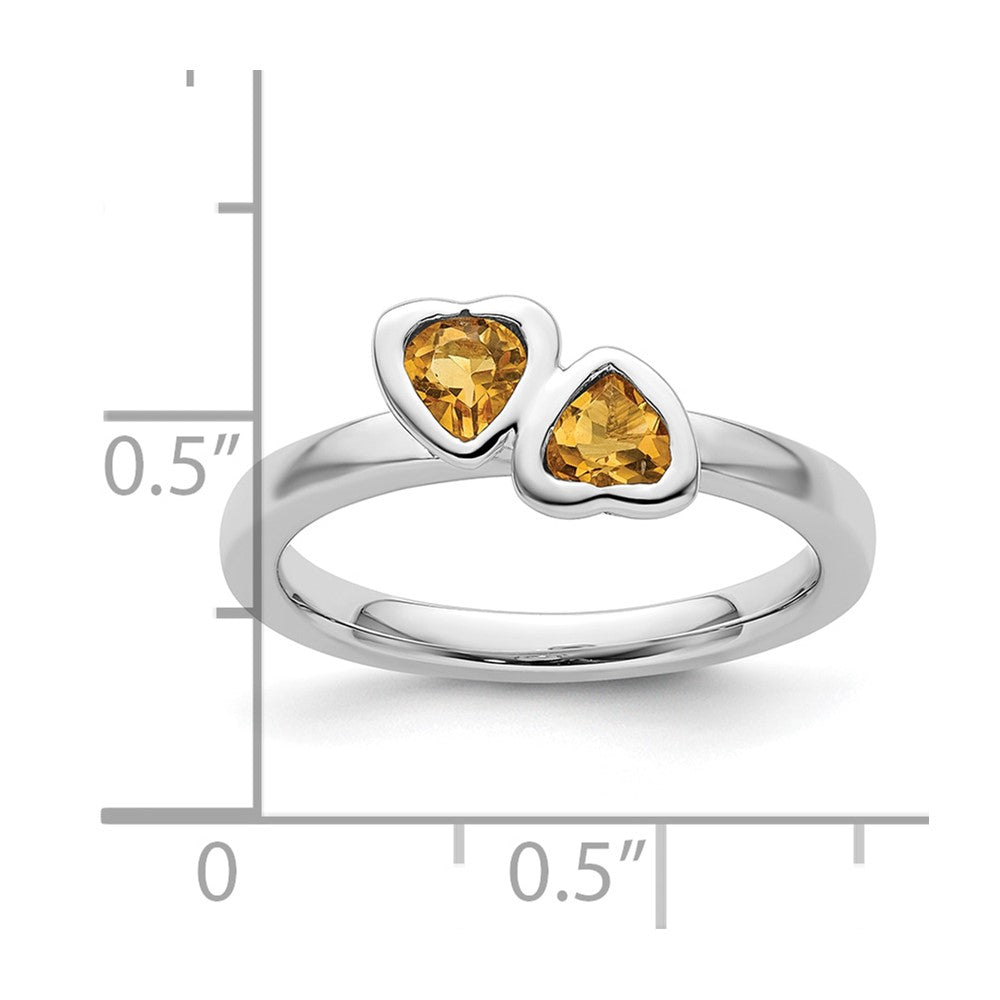 Sterling Silver Stackable Expressions Citrine Double Heart Ring Size -5