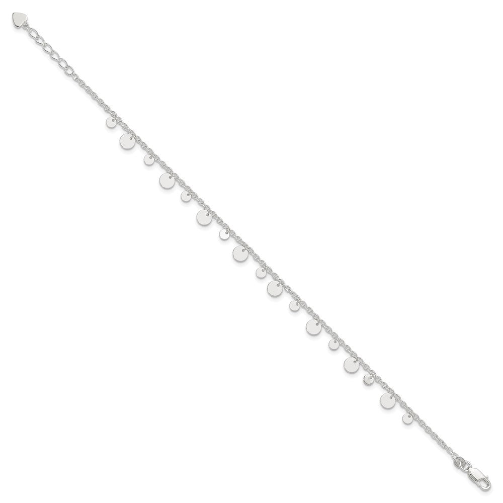 Sterling Silver Dangling Circle 9in Plus 1 in ext Anklet 10 inches