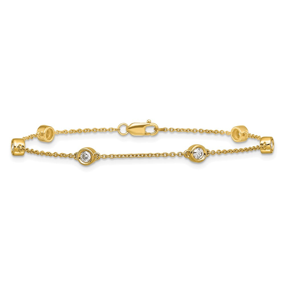 14k Complete 1/3 carat Bezel-set Diamond and Cable Chain 6-Station 7 inch Bracelet