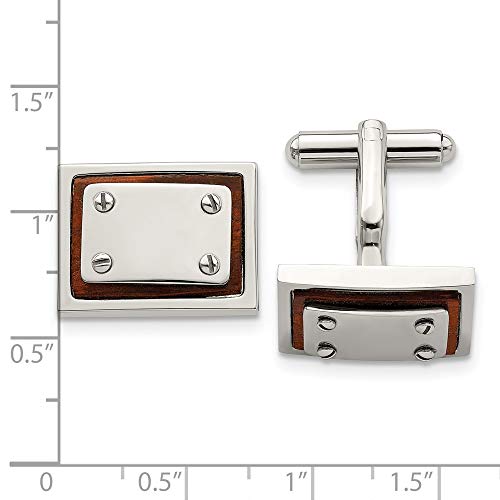 Stainless Steel Polished Wood Inlay Cuff Links