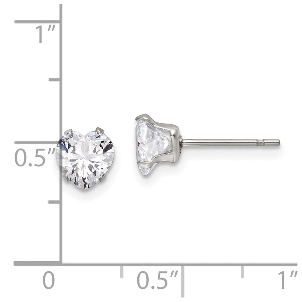 Stainless Steel Polished 6mm Heart CZ Stud Post Earrings