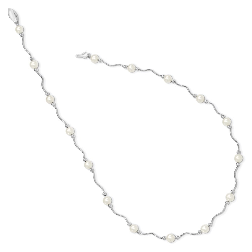 Sterling Silver Rhodium-plated 6-7mm White Near-Round Freshwater Cultured Pearl 18-Station 18 inch Necklace 18 Inches