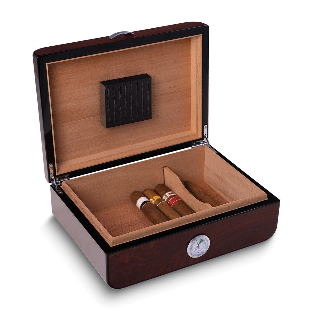 High Lacquered Walnut Wooden Cedar Lined 40 Cigar Humidor