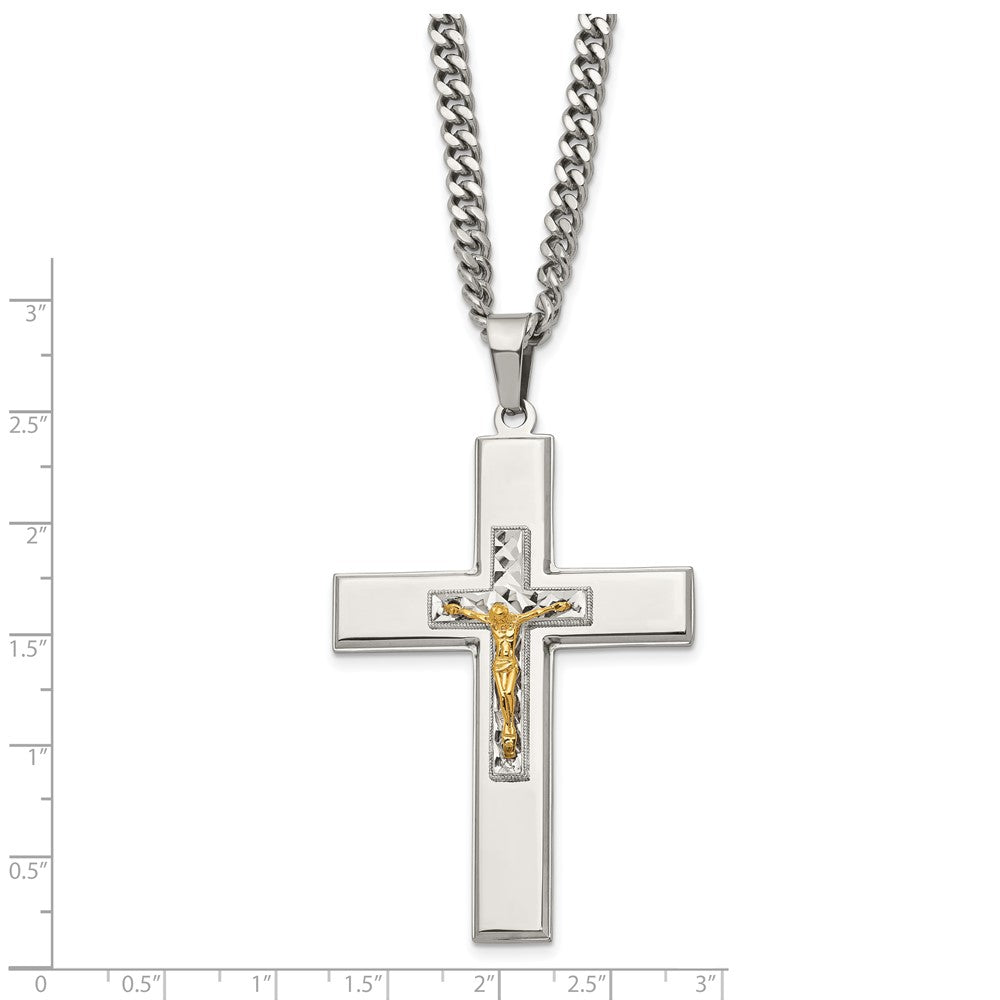 Stainless Steel Polished Yellow IP-plated Crucifix 24in Necklace