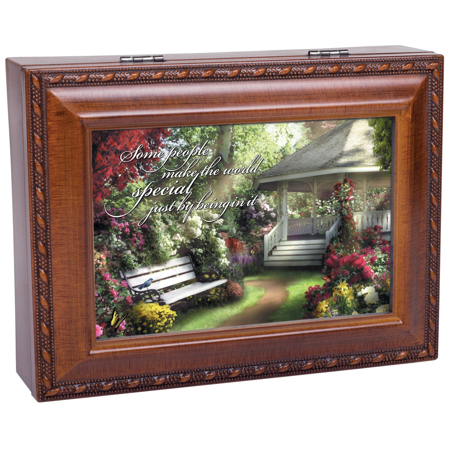 Special World Sentiment Jeweled 4x6 Frame (Plays Wonderful World) Woodgrain Resin Music Box with Velvet Lining GM11610