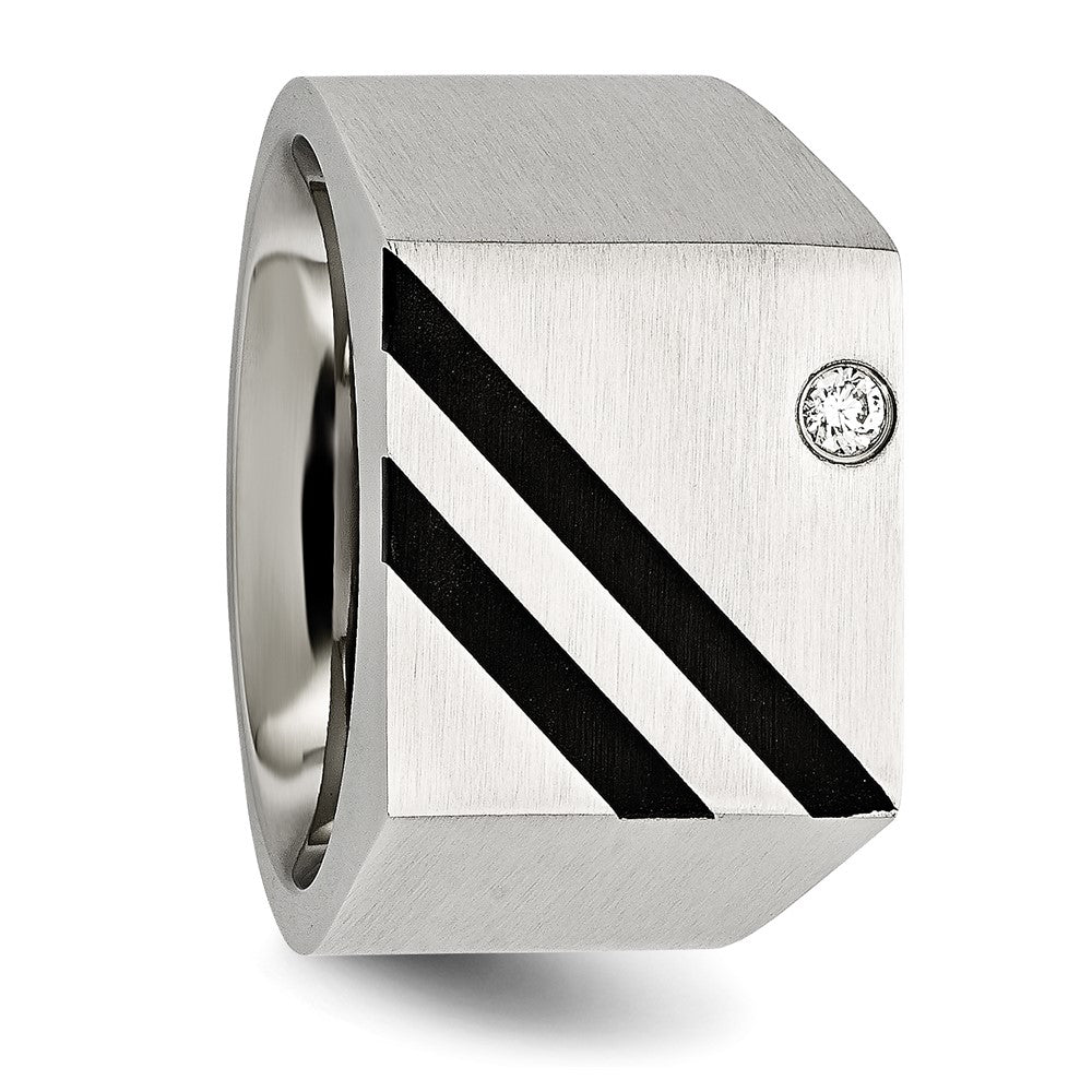 Stainless Steel Brushed Black IP-plated w/CZ Signet Ring Size - 12