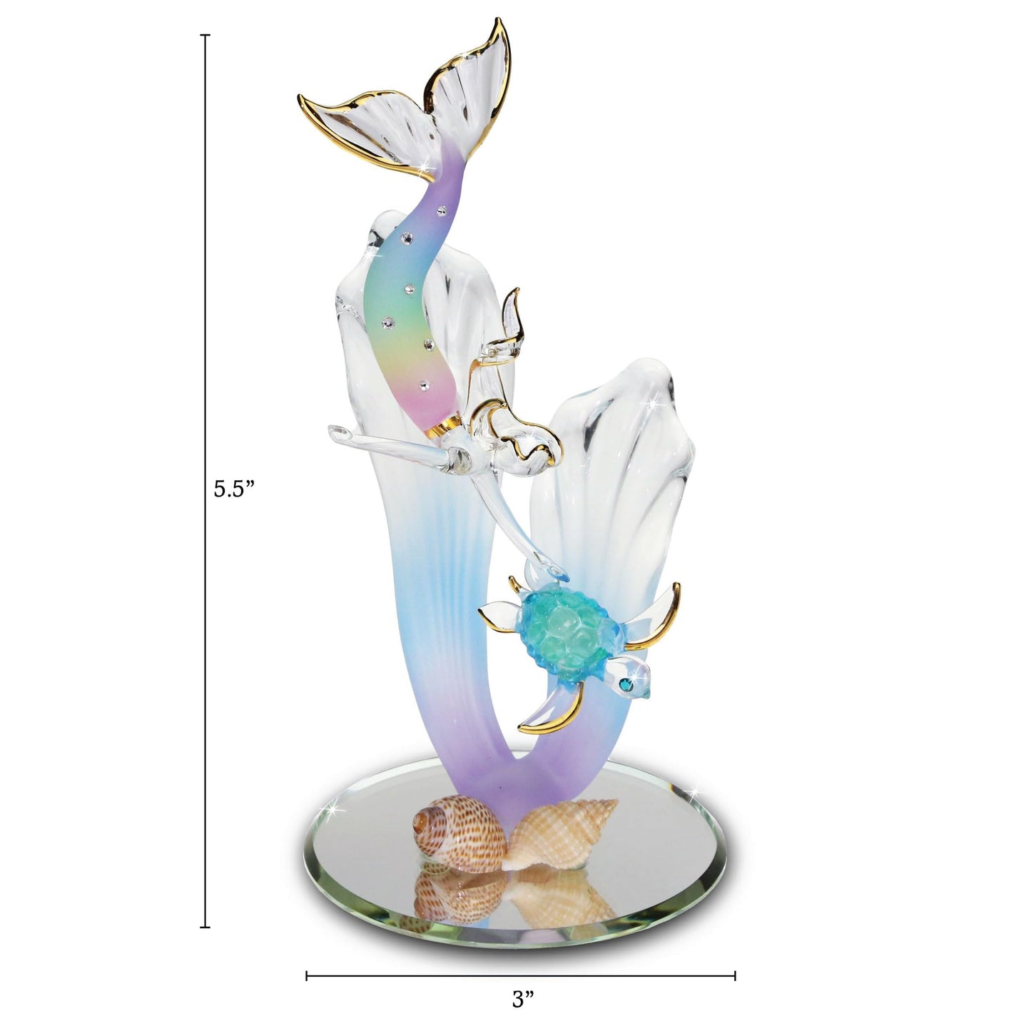 Glass Mermaid  Turtle Figurine