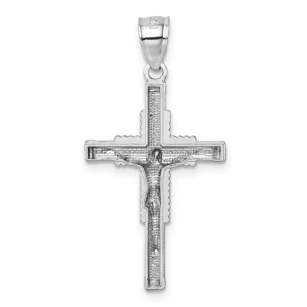 14k Polished White Gold Diamond-cut Textured Crucifix Pendant