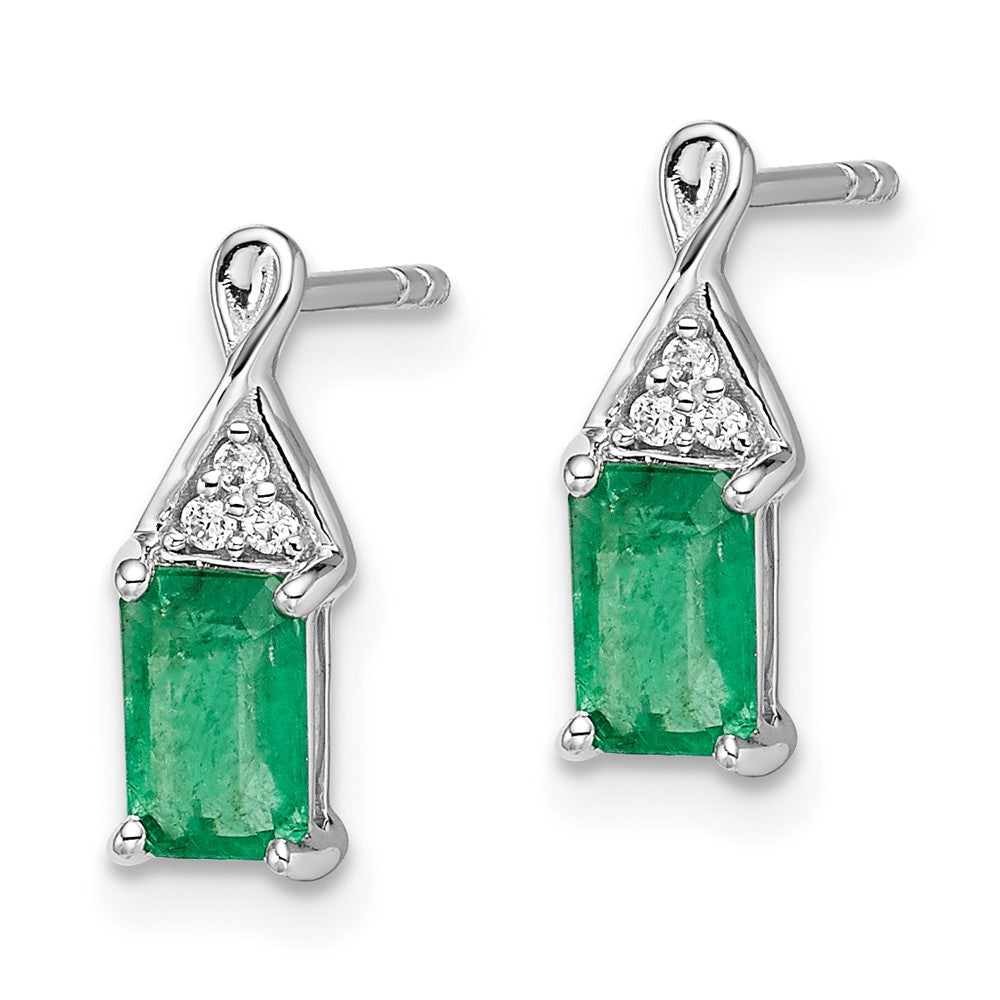 14k White Gold Emerald and Diamond Earrings