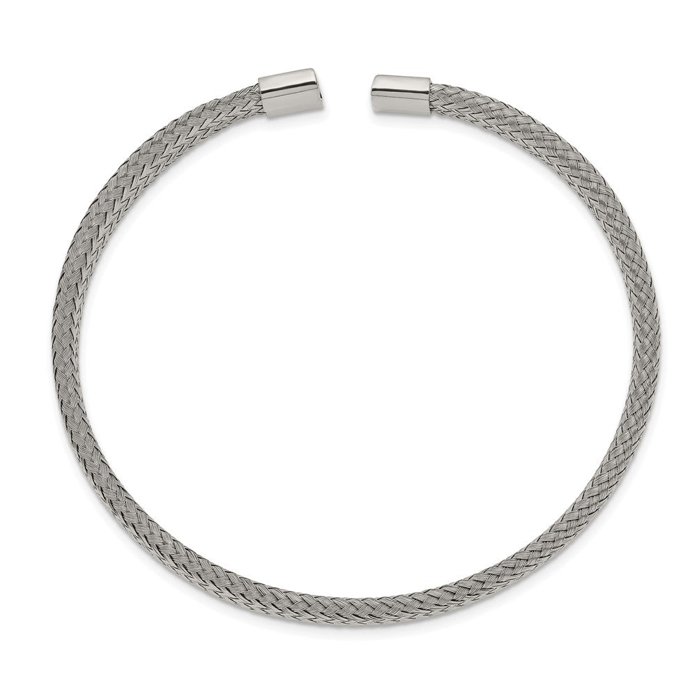 Stainless Steel Polished 6mm Mesh Wire Cuff Bangle 7 inches