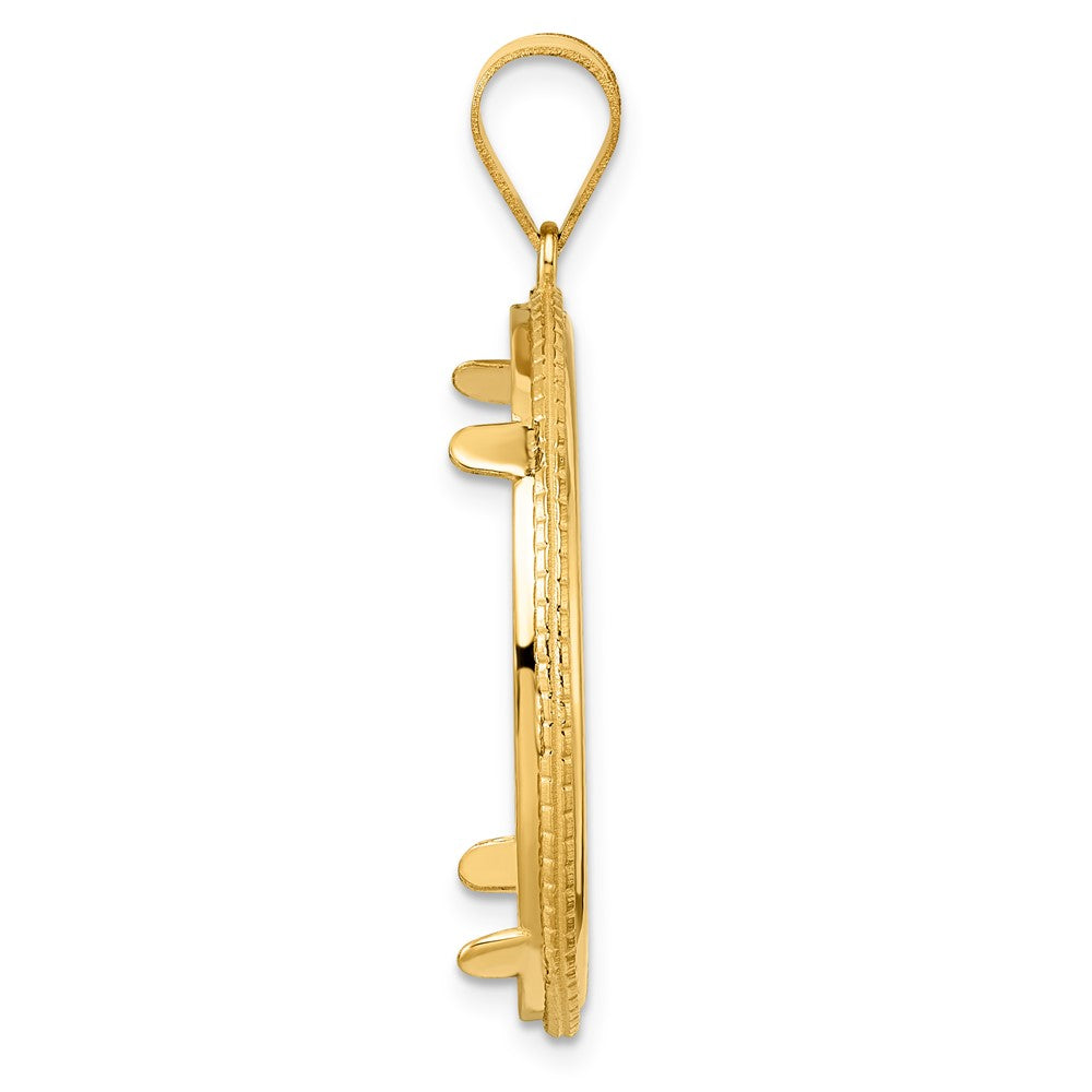 14k Polished Squares with 27.0mm Prong Coin Bezel Pendant