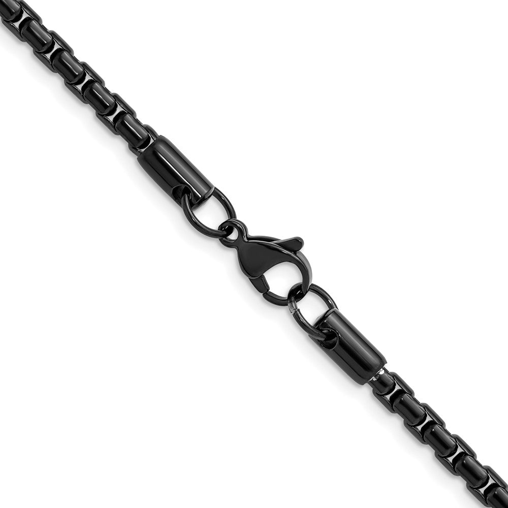 Chisel Stainless Steel Polished Black IP-plated 3.5mm 20 inch Elongated Round Box Chain