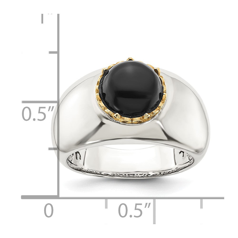 Sterling Silver w/14k Round Black Onyx Ring