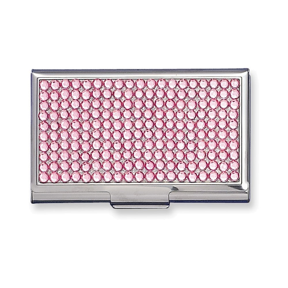 Silver-tone with Rose Acrylic Crystals Business Card Case Q-GM2792