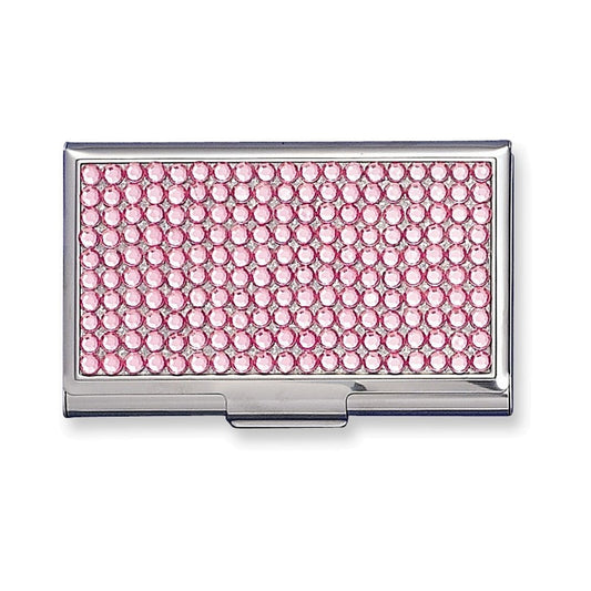 Silver-tone with Rose Acrylic Crystals Business Card Case Q-GM2792