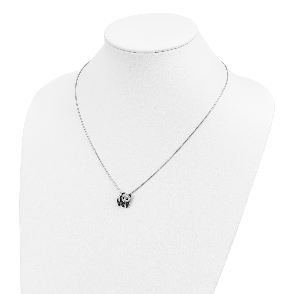 Brilliant Embers Sterling Silver Rhodium-plated 84 Stone 18 inch Micro Pav‚ Black and White CZ Panda Necklace with 2 Inch Extender 18 Inches