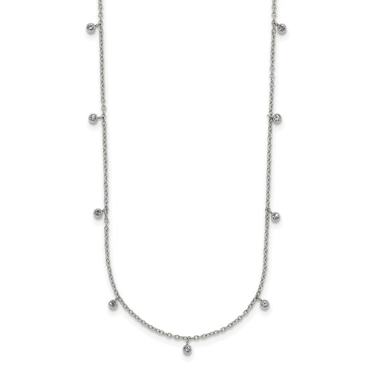 Stainless Steel Polished Clear Crystal 17.5in w/2in ext Necklace
