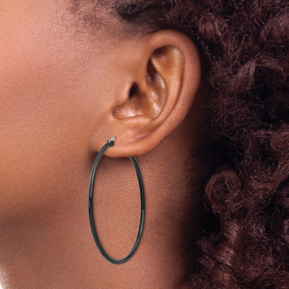 Stainless Steel Polished Black IP-plated 48mm Diameter Hoop Earrings