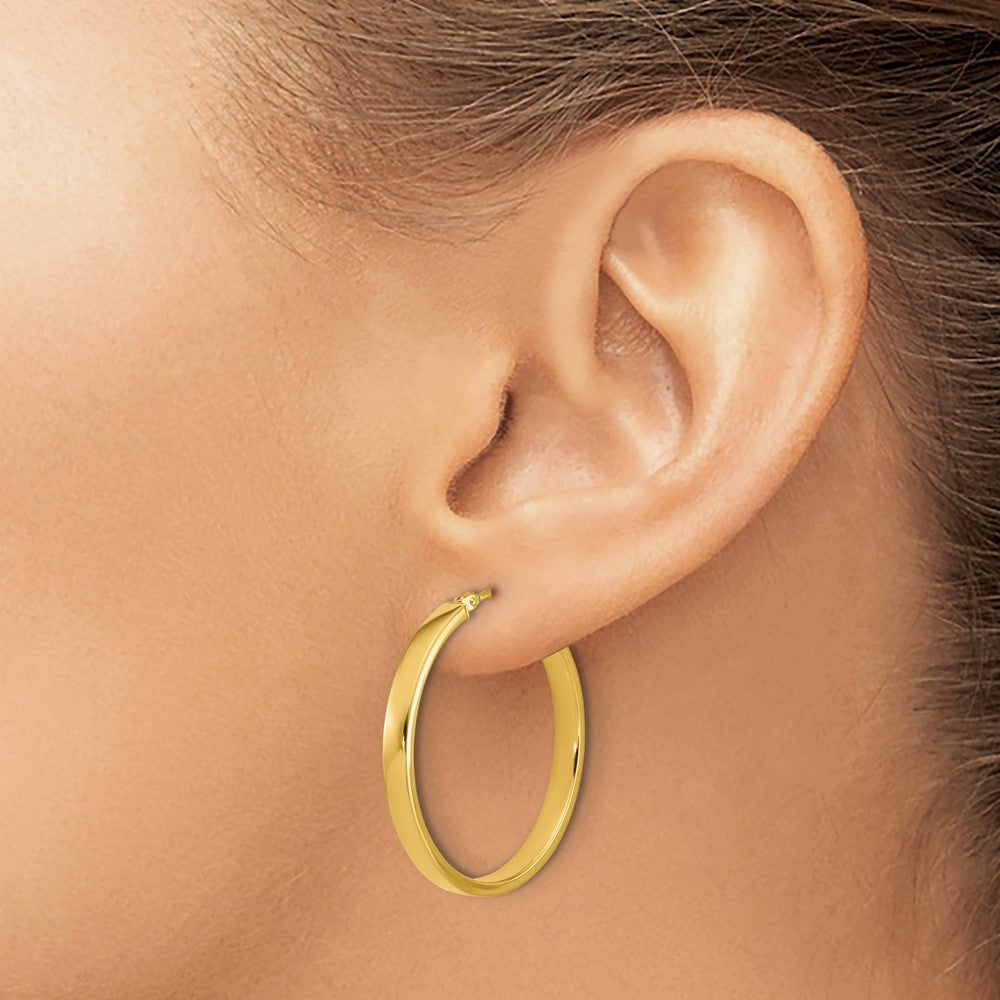 14K Gold Polished Square Tube Round Hoop Earrings