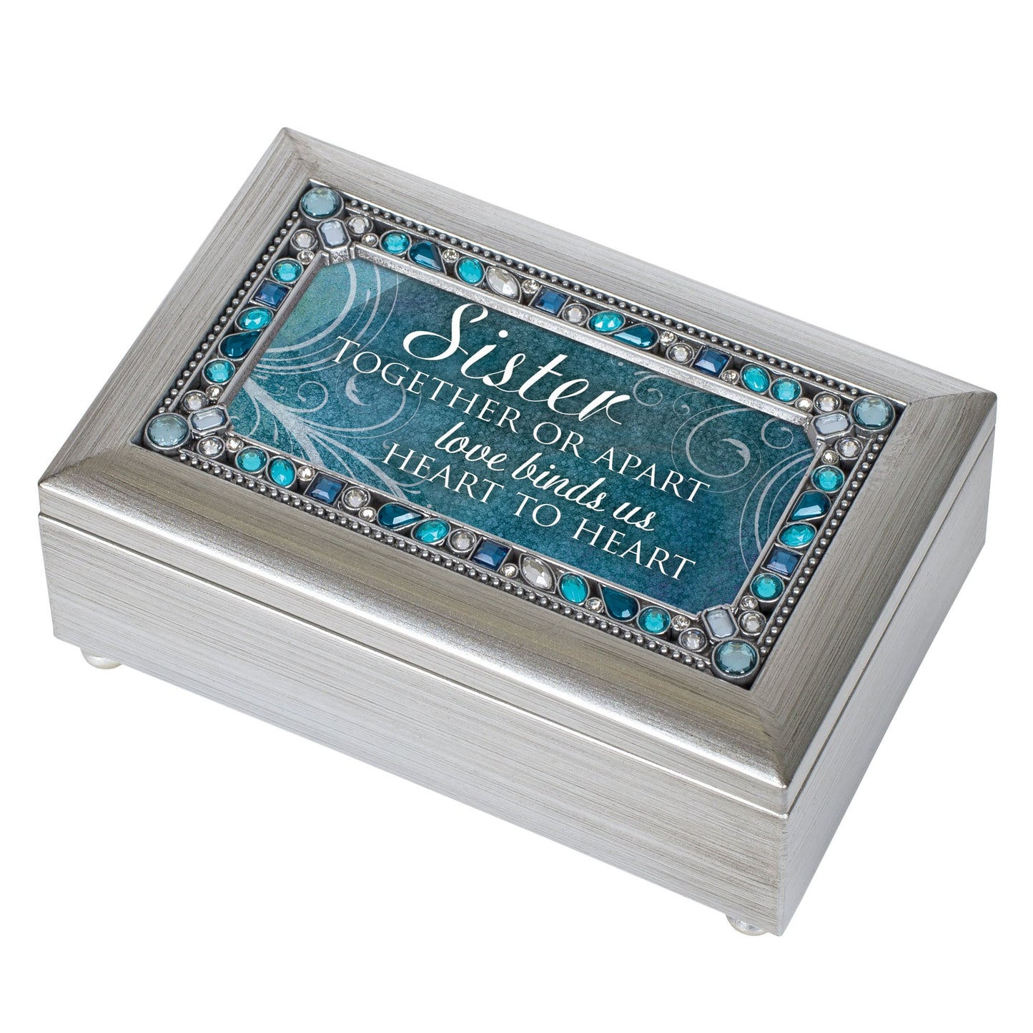 Cottage Garden Sister Love Heart Silver Tone Jeweled Petite Music Box #PJ193C