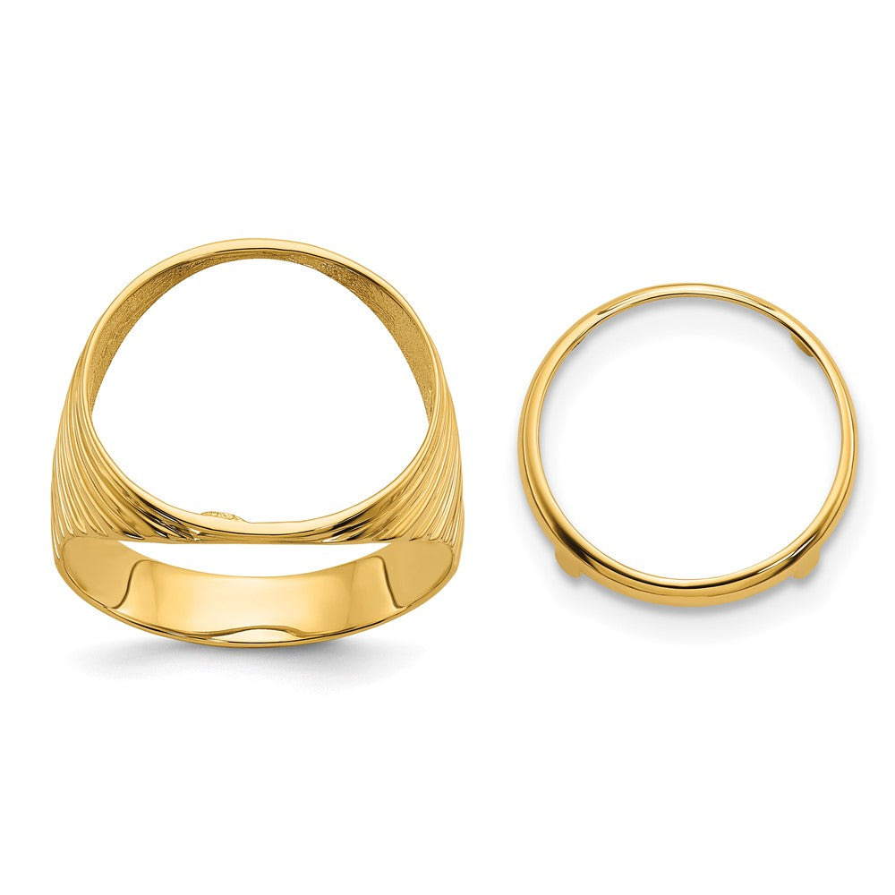 Wideband Distinguished Coin Jewelry 14k Men's Polished Ribbed Edge 16.5mm Coin Bezel Ring
