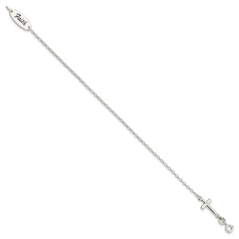 Sterling Silver Polished Enamel FAITH and Cross Bracelet 7.5 inches