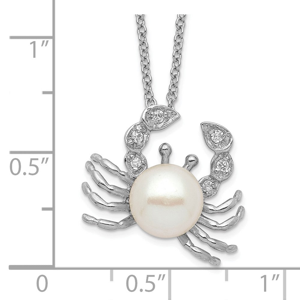Cheryl M Sterling Silver Rhodium-plated Freshwater Cultured Pearl and Brilliant-cut CZ Crab 18 Inch Necklace 18 Inches