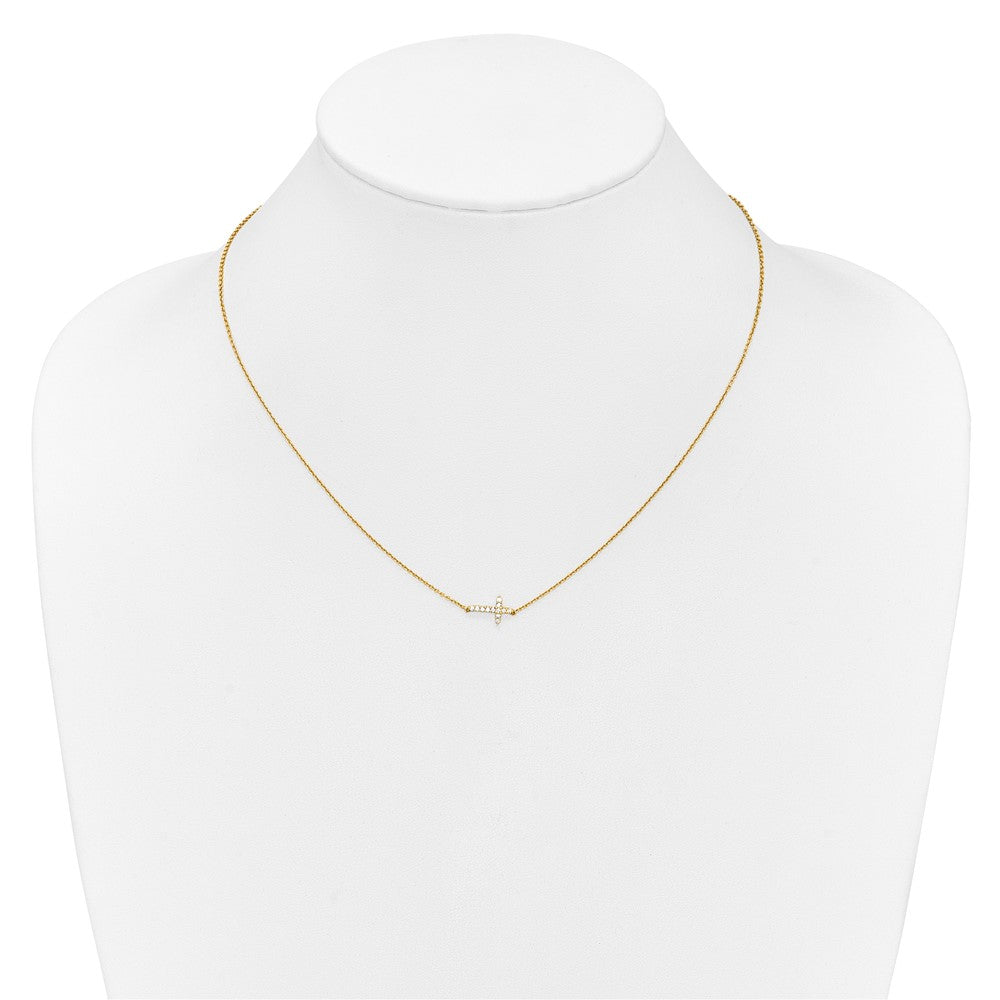 14k Diamond Sideways Cross 18in Necklace