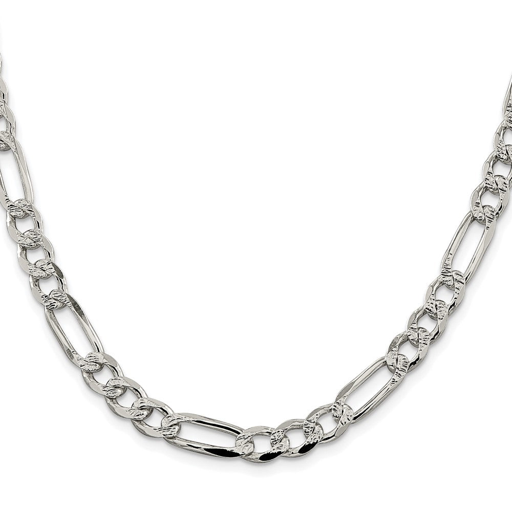 Sterling Silver Rhodium-plated 7.25mm Pav‚ Flat Figaro Chain
