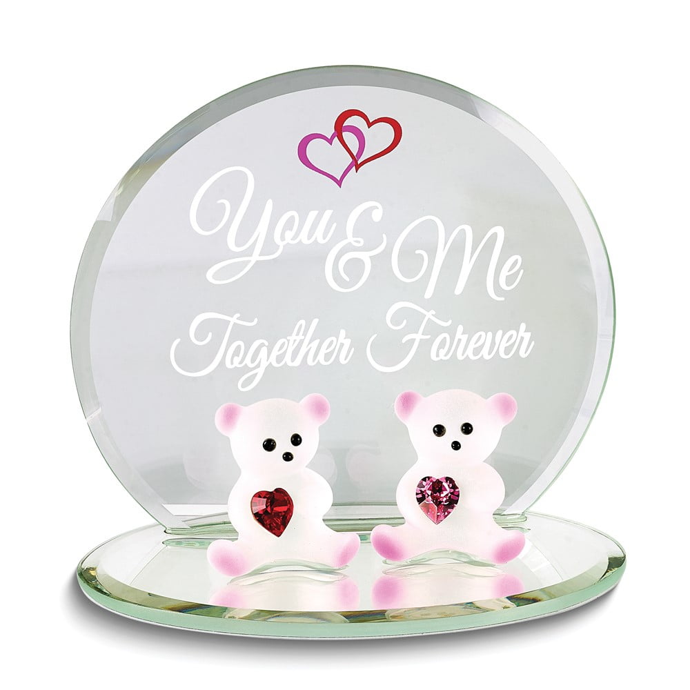 YOU AND ME TOGETHER FOREVER Bears with Red Heart Crystals Handcrafted Glass Figurine Q-GM21709