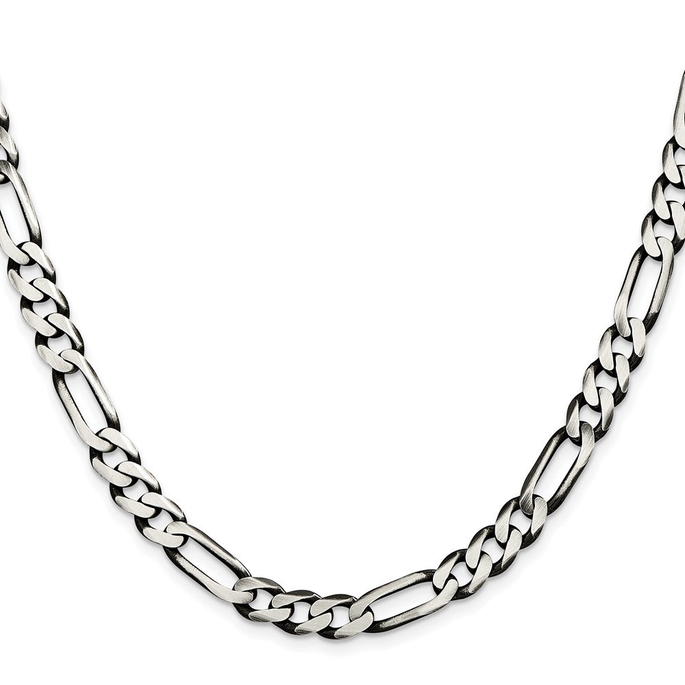 Sterling Silver Antiqued 7.5mm Figaro Chain 20 Inches
