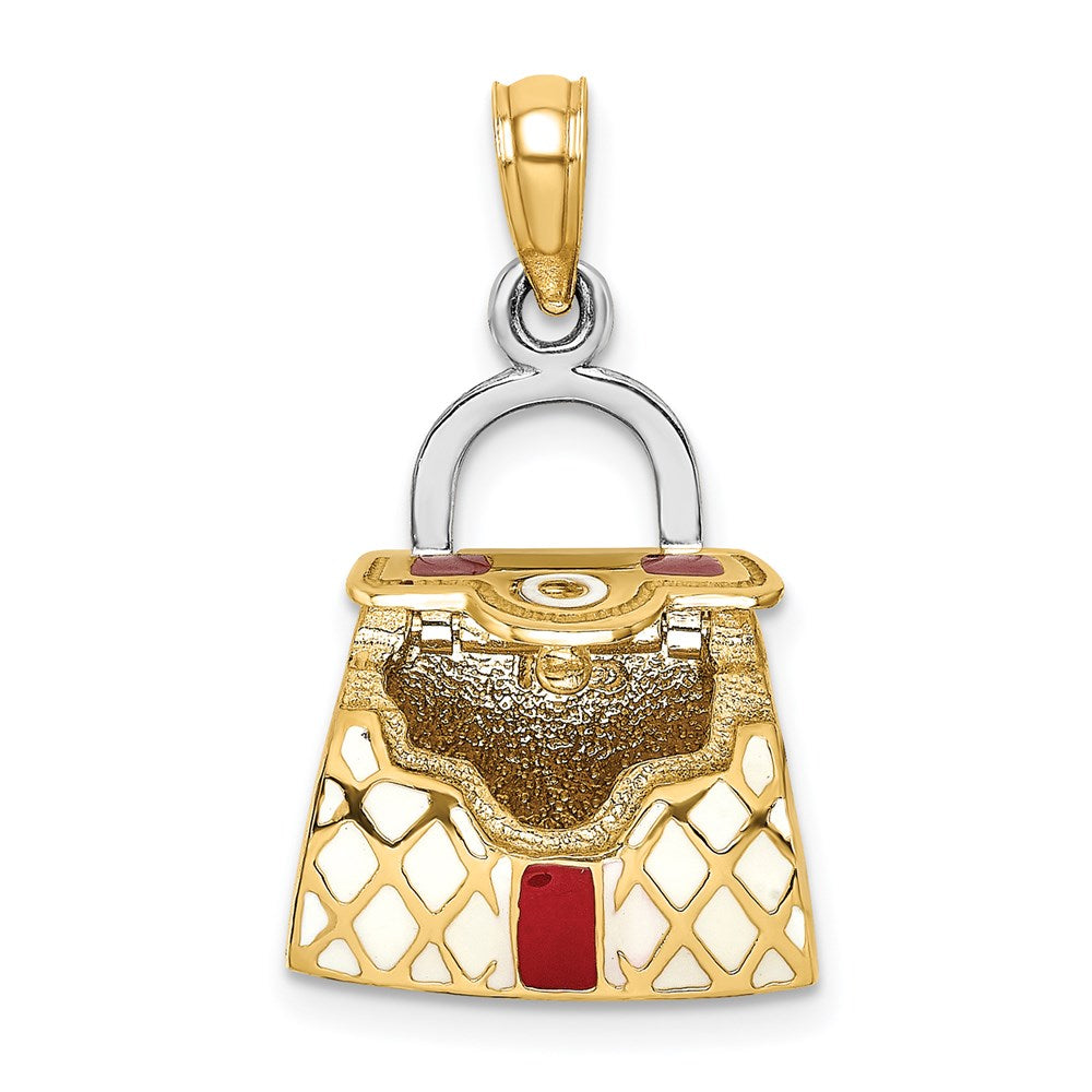 14K 3-D w/Red and White Enamel Opens Handbag Charm