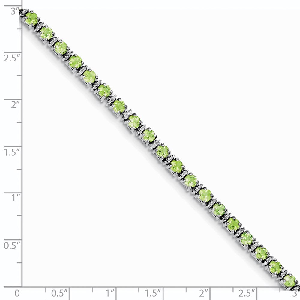 Sterling Silver Rhodium-plated Peridot and Diamond Bracelet 7 inches