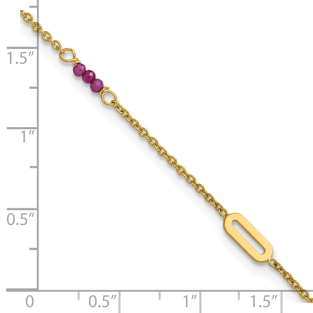 14k Polished Red Corundum Beads and Ovals 9 inch with 1 inch Extender Anklet
