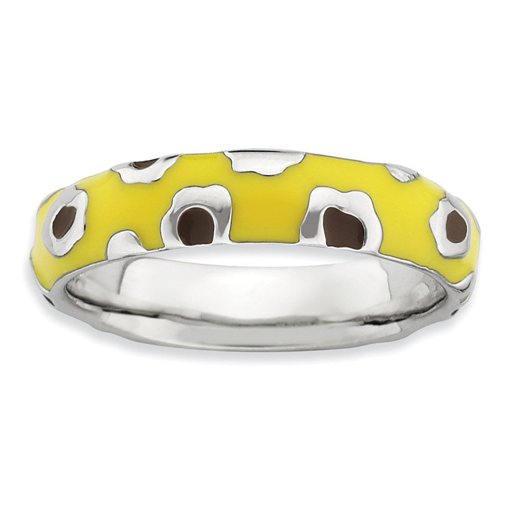 Sterling Silver Stackable Expressions Polished Enameled Animal Print Ring