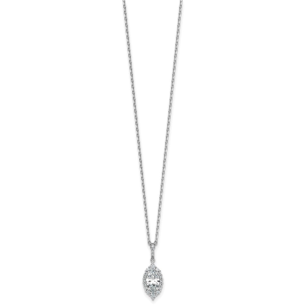 Cheryl M Sterling Silver Rhodium-plated Polished Fancy Marquise CZ Halo with 2 Inch Extension Necklace 16 Inches